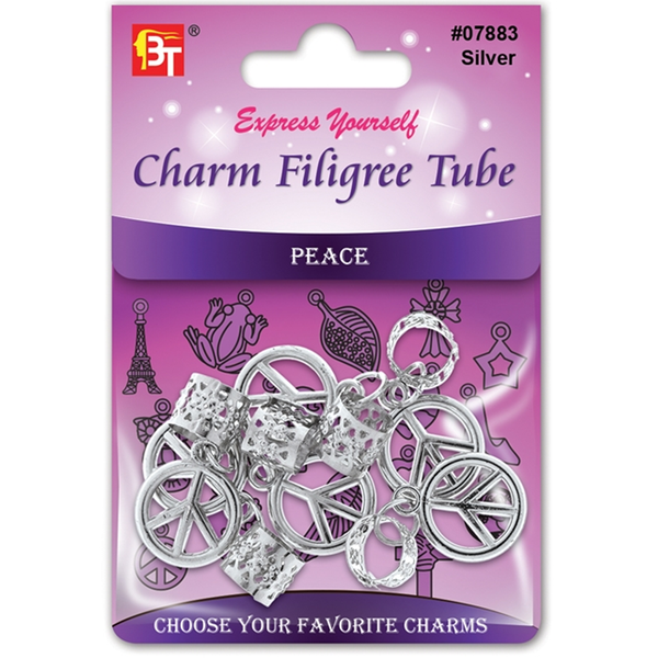 BT Charm Filigree Tubes Hair Jewelry Silver Peace