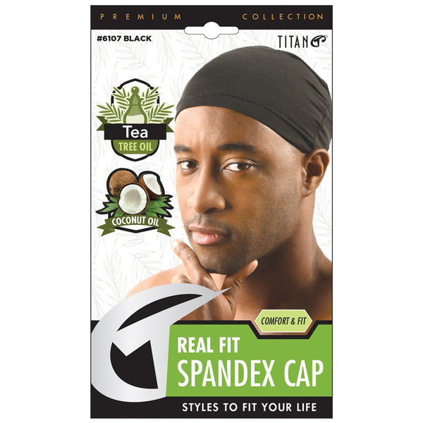 Titan Real Fit Spandex Cap w/Tea Tree & Coconut Oil - Black